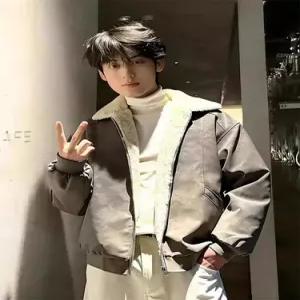 남사친 퍼 나염가죽 메일라드 숄 다운 칼라 코트 점퍼 항공 일체형 잠바 스웨이드 BE1