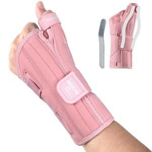 엄지손가락 지지가 있는 NuCamper 손목 보호대, De Quervains 건막염, 건염, 남성용 트리거 부목 보호대 - 왼손, 핑크, S/M