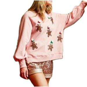 ARGEOUSGOR 여성용 슬릿 크루넥 크리스마스 풀오버 스웨트셔츠 스팽글 프린트 색상, XL 탑, 재미있는 반짝이는 사이드 글리터 00가지 혼합