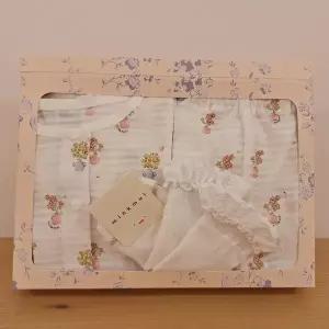 [밍크뮤](강남점)[26년SS출산선물] WH)보타닉플라워반팔내의&하트레이스자가드단말(36370-054-20*36114-...