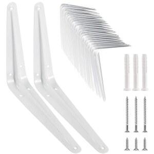 KEILEOHO 24팩 L 포함, 선반용 브래킷, 벽 나사 20.3CM(6 걸이 지지대, 15.2 8인치) 튼튼한 금속 화이트 X 앵글 선반 브래킷 코너