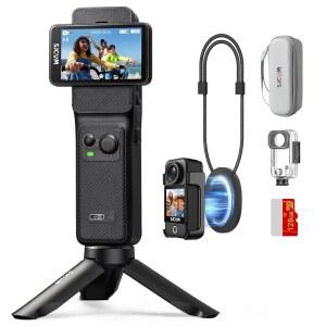 SJCAM C400 브이로그 콤보(128GB), 4K 포켓 핸드헬드 카메라, 7H 파워, 6축 안정화 액션 2.29인치 터치스크린, 방수 바디캠, 유튜브 라이브 스트리밍 캠코더용 카메라