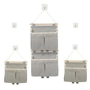 벽걸이 보관 리넨 침실용 면 후크가 방수 도어 파일 마운트 백 가방, 오거나이저, 걸이식 4개, 잡지 파우치 캐디 벽 정리함 있는 원단 오거나이저