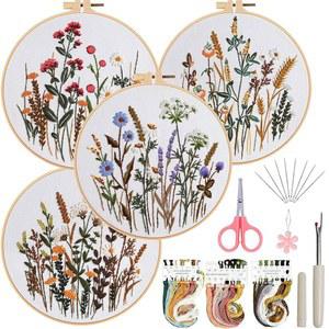 OHCOL 초보자용 공예품, 따라하기 성인용 니들포인트 2개 키트 꽃 자수 있음), 쉬운 작동 4세트 수 패턴이 포함, 설명서(한글이 포인트 니들 있는 십자수 아닐 후프