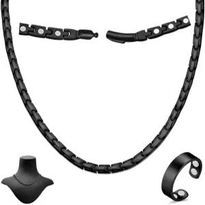 시그마 마그네틱 목걸이 - 남성용 티타늄 스테인리스 스틸 초강력 자석 조절 가능한 크기 도구와 선물 상자