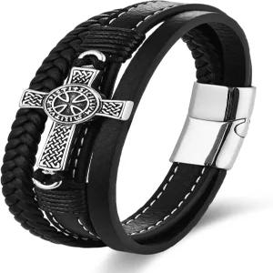 킴 캐리 이탈리아 수제 정품 가죽 팔찌 남성용 스테인리스 스틸 클립 캐주얼 다층 커프 실제 선물