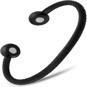 MagnetRX 마그네틱 팔찌 커프 ？ 트위스트 케이블 스테인리스 스틸 뱅글 남녀용 자기장 (블랙 스몰)