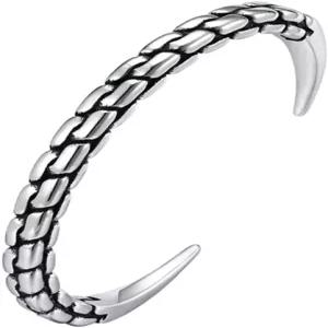 바바키악 땋은 커프 팔찌 - 남성 레트로 스테인리스 스틸 드래곤 스케일 샤프 클로 뱅글 고딕 펑크 주얼리
