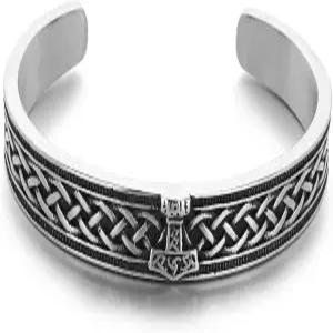 클랩고 남성 바이킹 토르의 해머 실버 골드 팔찌 스테인리스 스틸 켈틱 매듭 커프 뱅글 노르딕
