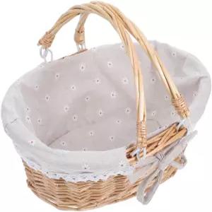 이중 접이식 손잡이가 있는 힐티 라탄 피크닉 바구니 데이지 버랩 라이너 손으로 짠 다용도 부활절 달걀