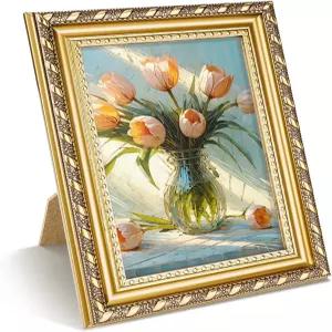 푸치악 4x6 골드 액자 - 파편 방지 아크릴 벽 및 테이블탑 수직/수평 앤티크 갤러리 장식이 있는 화려한