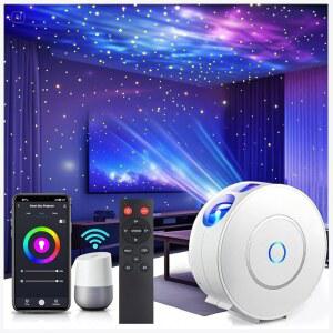 리모컨이 있는 희귀 블루 스타 프로젝터, 프리미엄 ABS 빌드 및 HD 렌즈, 초부드러운 사실적 성운, 침실/게임룸/파티용 디밍 가능한 16M 색상(블루 스타+원격)