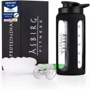 아스비르그 피트니스 24온스 유리 단백질 셰이커 병 - BPA 프리 누수 방지 뚜껑 스테인리스 스틸 믹싱 볼