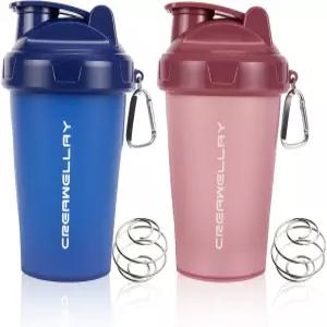 크리웰레이 2팩 단백질 혼합용 셰이커 병 손잡이가 달린 소형 17온스 운동 전 블렌딩 볼이 있는 짐 컵 BPA