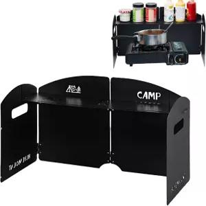 야외 바람 차단기 카세트 스토브 접이식 스토브용 강철 방풍 후드 캠핑 두꺼운 링 휴대용 4판 차단기(블랙)