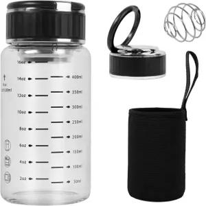 통랑라이프 16온스/500ml 유리 셰이커 병 뚜껑 손잡이 물병 측정 마크(ml/oz)가 있는 와이드 마우스 스포츠