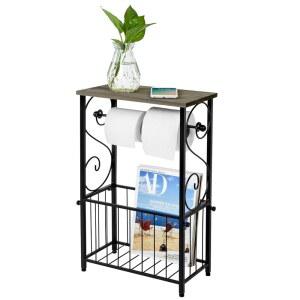 마이기프트 스크롤워크 블랙 메탈 화장지 롤 홀더 회색 원목 디스플레이 선반이 있는 매거진 랙 스탠드