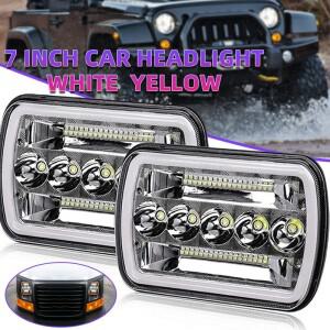 5x7인치 사각 헤드라이트 45W 엔젤 아이즈 듀얼 컬러 DRL 하이  로우 빔  랭글러 오프로드 트럭용