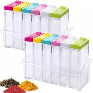 12 PCS 컬러풀 스파이스 쉐이커 병 소금 및 후추 세트 양념 박스 조미료 앤버키 플라스틱 디스펜서 케이스