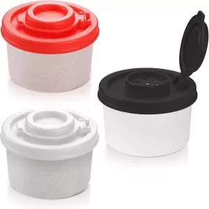 3Pcs 미니 소금 및 후추통 플라스틱 여행용 소금통 캠핑용 휴대용 야외 피크닉 도시락(블랙 화이트 레드)