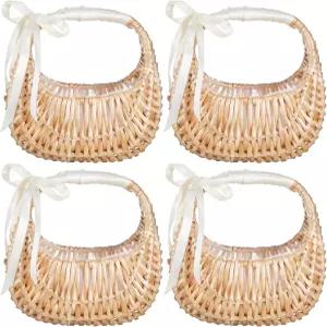 키푸라제 4PCS 플라워 걸 손잡이가 달린 보호 작은 위커 이스터 꽃잎 사탕 보관 벌크 결혼식 피크닉 정원