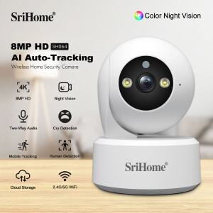 Srihome SH064 UHD 8MP Wifi PTZ 카메라 실내 2.4G  5G 무선 IP 비디오 감시 스마트 울음 소리 감지 CCTV