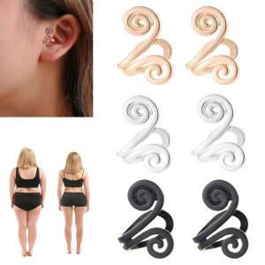 지압 슬리밍 귀걸이 3쌍 귀 장식 지압용 비 피어싱 체중 감량용 블랙 골드 슬리버