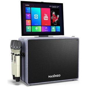 가사 표시 화면, 무선 마이크 2개, 안드로이드 및 WiFi가 탑재된 15인치 터치 태블릿이 내장된 블루투스 휴대용 PA 스피커 시스템, X6가 전문 노래방 기기