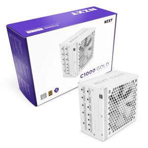 NZXT C1000 골드 ATX 3.1 - 완전 모듈형 저소음 PC 게임 전원 공급 장치 1000와트 80 플러스 12V-2x6 커넥터 제로 팬 모드 100% 일본식 커패시터 흰색