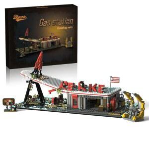 주유소 빌딩 세트 - 성인 청소년 영화 게임 애호가를 위한 미니피규어 1768개 세트가 포함된 TV 시리즈 장면 모듈형 컬렉션 키트