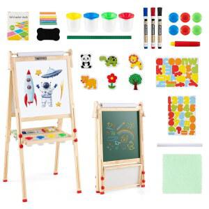 코스존 원목 아트 이젤 어린이용 높이 조절가능 접이식 3인치/양면 자석 화이트보드 칠판 종이 롤 3-14세 스탠딩 드로잉 보드