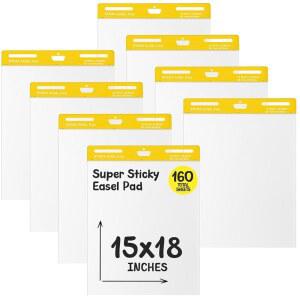 ReliThick 8 패드 스티키 미니 이젤 15 x 18인치 20 장/패드 교사용 흰색 화이트 플립 차트 용지 사무실 교실용 셀프 스틱