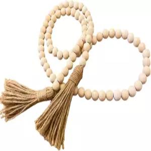 58인치 우드 비드 화환과 태슬 커피 테이블 및 선반을 위한 농가 소박한 장식 (천연)