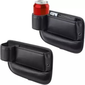 2Pc 카시트 갭 필러 정리함 컵 홀더가 있는 블랙 카 휴대폰 안경 열쇠 카드 보관 슬롯이 가죽 플러그