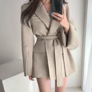 원피스 슬림핏 하프 브이넥 소매 여성 벨티드 반코트