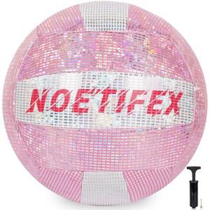 Noetifex 소프트 터치 배구 공식 사이즈 5 u2013 해변 수영장 체육관 훈련 게임용 두꺼운 내구성 실내 방수 네온 홀로그램 패브릭 디자인 펌프 포함
