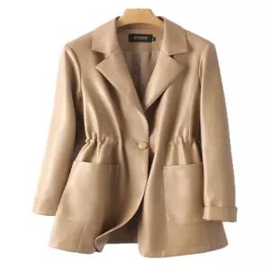 여성용 천연 가죽 정장 재킷 미디 봄 가을 양가죽 코트