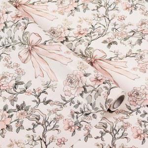 Ywdbzjhs 1롤 핑크 분홍색 보우 꽃 포장지 미니 롤 - 17인치 x 33피트 발렌타인 생일 결혼식 베이비샤워 약혼 신부 샤워를 위한 코켓 빈티지 플로럴 선물