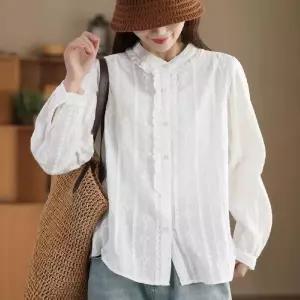 블랙팬서 여친 가을 긴팔 셔츠 자수 입체 상의 코튼 차이나 OPH3