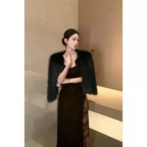 블랙팬서 스커트 여사친 롱 봄 빈티지 이너 나시 브이넥 연 벨벳 이른 OPH1