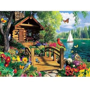 퍼즐 300개 성인 노인용 레이크 캐빈 직소 8-10세 어린이용 대형 조각 시골 도전적인 풍경 가족 게임 선물 20.5x15인치