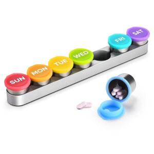 일주일 금속 알약 케이스 7일 여행용 스테인리스 스틸 상자 정리함 방수 약품 용기 비타민 생선 오일용 휴대용 데일리 홀더 (대형)