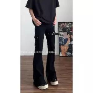 썬더볼츠 남친 남성용 팬츠 청 카고 멜빵 하이웨스트 와이드 슬림핏 KKE1