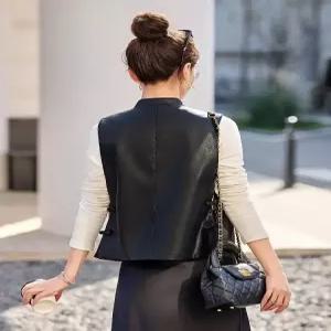 타노스여친 캐주얼 봄 빈티지 하이넥 조끼 코트 신 데일리룩 반버튼 KUK1