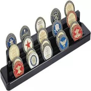 챌린지 코인 디스플레이 홀더 책상용 4열 아크릴 스탠드 밀리터리 케이스에 15-18 계층형 슬롯 검은색(코인