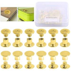 힐리치 50세트 M5 황동 도금 시카고 스크류 포스트, 스크랩북 사진 앨범 바인딩, 가죽 수리 - 골드(M5 x 6mm-50세트)용 바인딩 나사 모음 키트 게시