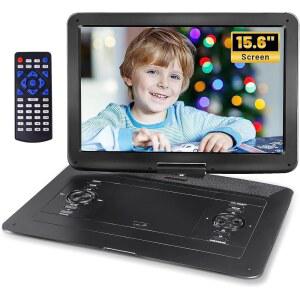 17.9인치 휴대용 DVD 플레이어(15.6인치 HD 스위블 대형 화면 포함) 5 000mAh 충전식 6시간 DVD 플레이어 휴대용 TV 동기화 USB/SD 카드 지원/지역 무료 차량 충전기