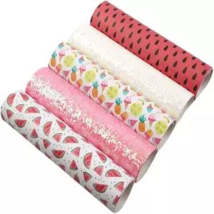 데이비드 앤지 여름 과일 인조 가죽 시트 글리터 합성 원단 모듬 5개 7.7 x 12.9 (20cm 33cm) 헤어 보우