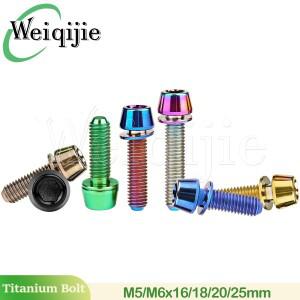 Weiqijie 6pcs 티타늄 볼트 M5 M6x16 18 20 25mm 자전거 스템 테이퍼 헤드(와셔 포함) MTB Mountain Road용
