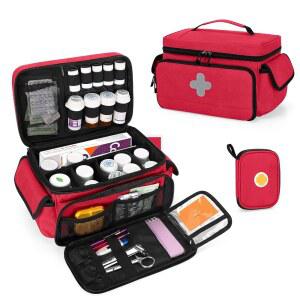 응급 처치 키트용 휴대용 지퍼 파우치가 있는 잠금식 알약 병 정리함 가정 여행용 의약품 상자 빨간색(특허 출원 중)